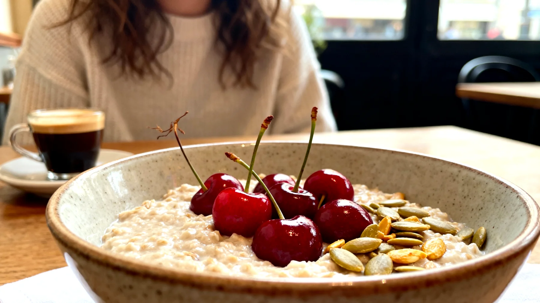 Porridge d'avoine aux cerises Montmorency et graines de courge"